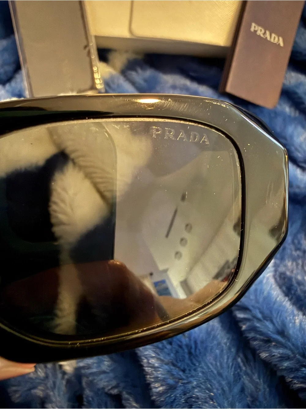 Prada Black Women's Rectangular Sunglasses with Dark Lenses